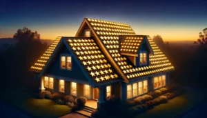 A 5 star roofing experience. House with roof covered in stars.